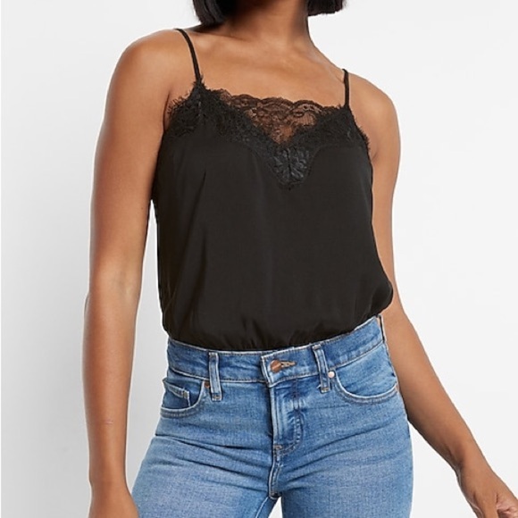 Express CREAM Lace Trim Downtown Cami Thong Bodysuit XS LIKE NEW - Picture 2 of 11